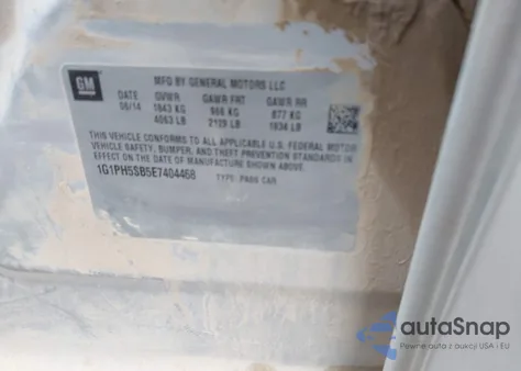 2014 Chevrolet Cruze Eco Auto из США, поврежденный, VIN 1G1PH5SB5E7404468